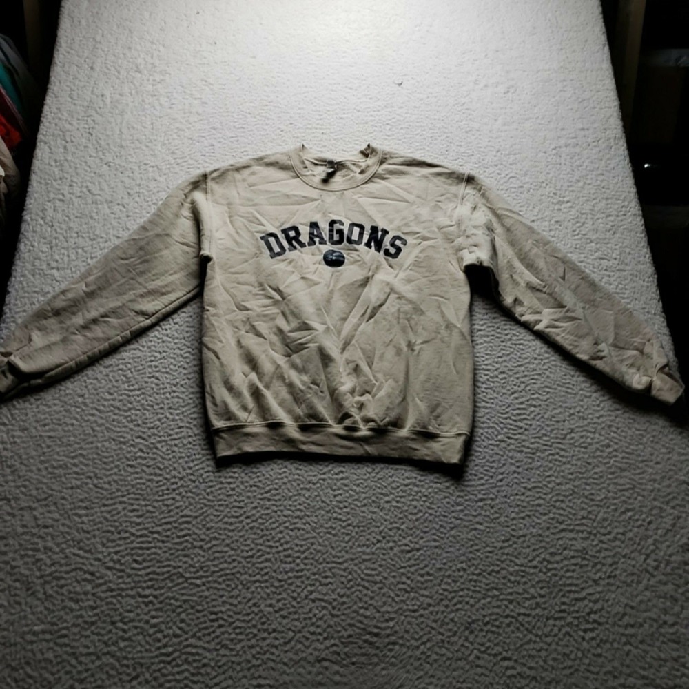Gildan Sweatshirt Mens Medium Beige Dragons Graphic Fleece Crewneck Pullover
